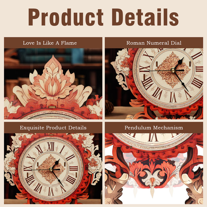 Fire Flame Flower– DIY Wooden Clock, 3D Puzzle Craft Kit