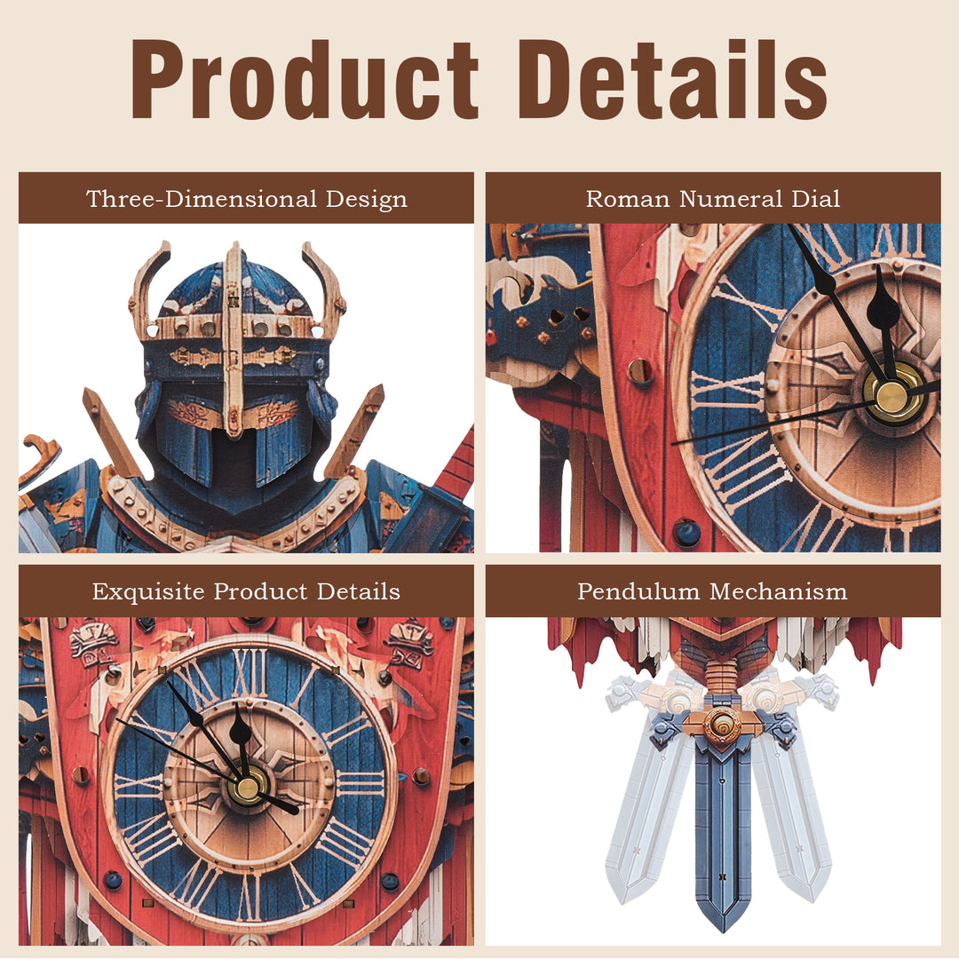 Knight – DIY Wooden Clock, 3D Puzzle Craft Kit