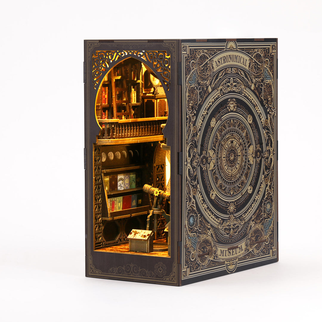 Astronomy Museum DIY Book Nook Kit 3D wooden puzzle featuring intricate details and warm lighting.