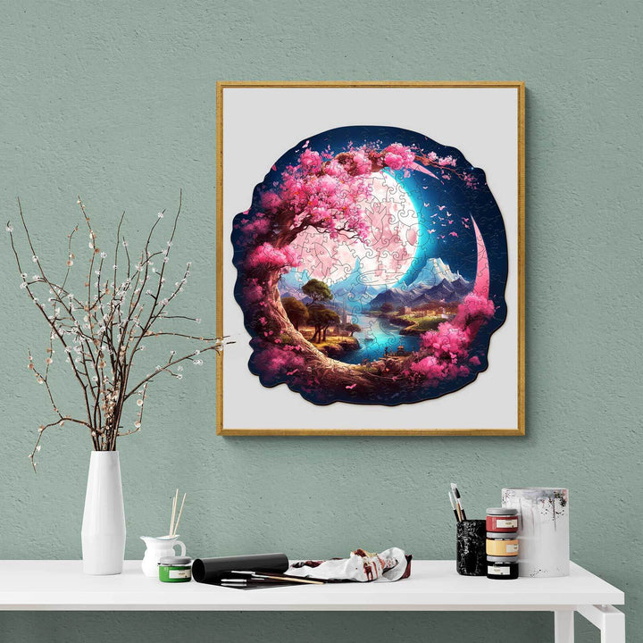 Beautiful moon jigsaw puzzle featured in a serene garden setting, enhancing focus and tranquility while solving.