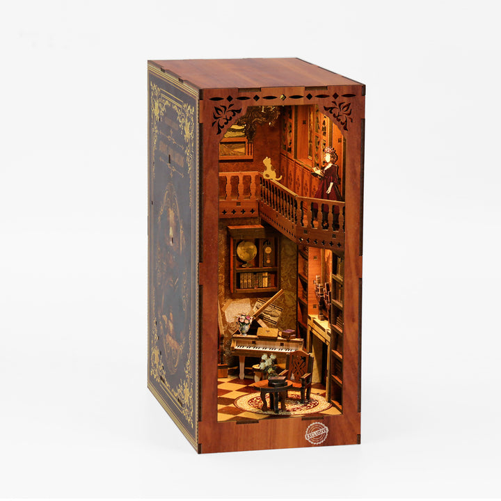 Grimm's Small Building DIY Book Nook Kit, a 3D wooden puzzle featuring a musical theme and intricate design details.
