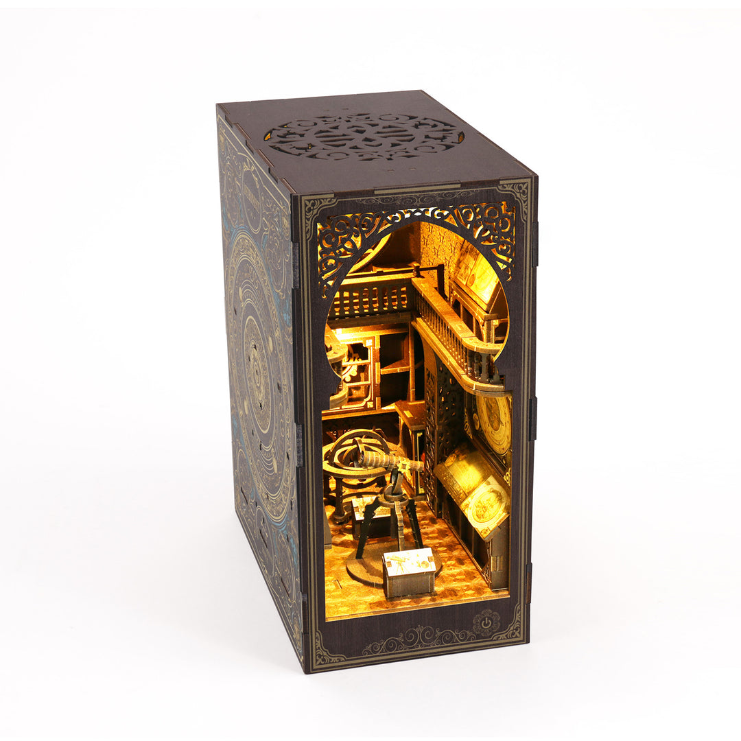 3D wooden puzzle book nook kit showcasing intricate European design with music theme elements.