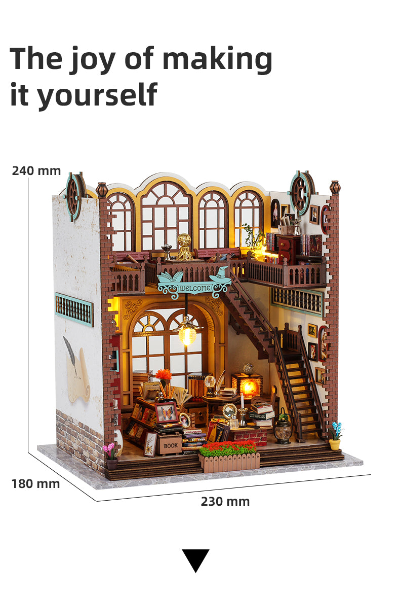 3D wooden puzzle book nook kit inspired by music with detailed interior design and lighting.