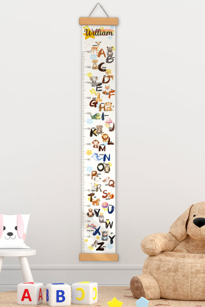 Règle de hauteur en toile suspendue alphabet animal personnalisée