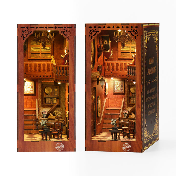 Grimm's Small Building DIY Book Nook Kit, showcasing a detailed 3D wooden puzzle in a European classical design.