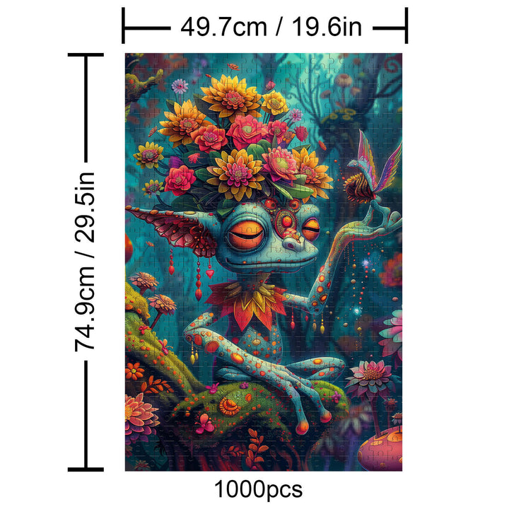 Forest Monster jigsaw puzzle featuring a whimsical creature surrounded by flowers, designed for focused mind games in 1000 pieces.