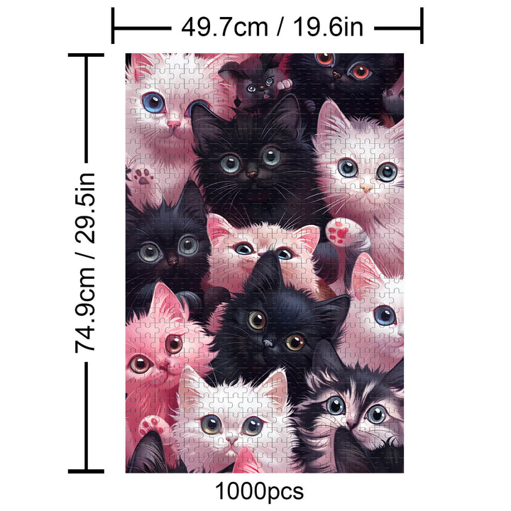 Colorful cartoon kitten puzzle featuring 1000 pieces, perfect for enhancing focus and mind skills through jigsaw exploration.