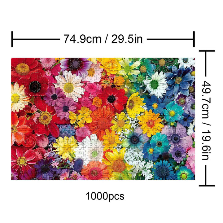 Colorful Flowers 1000 piece jigsaw puzzle showcasing vibrant blooms, perfect for puzzle enthusiasts and mind games.