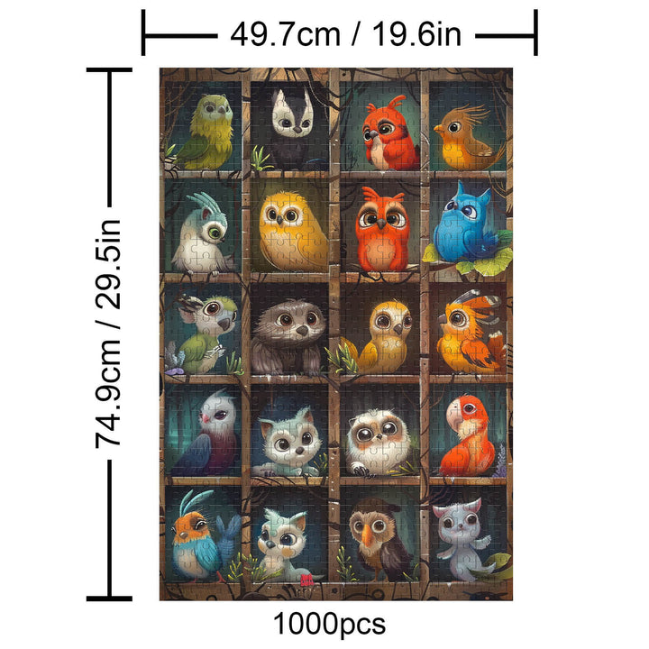 Cute Birds 1000 Piece Puzzle featuring colorful and whimsical bird illustrations in a fun jigsaw design.