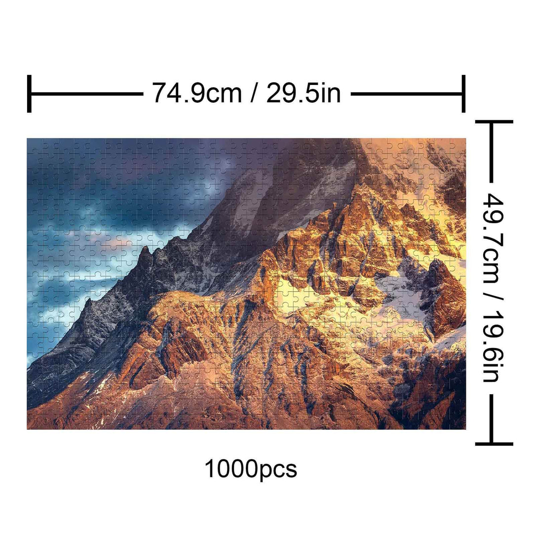 Snow Mountain of Sunrise 1000-piece puzzle, perfect for brain-boosting mind games and focused relaxation.