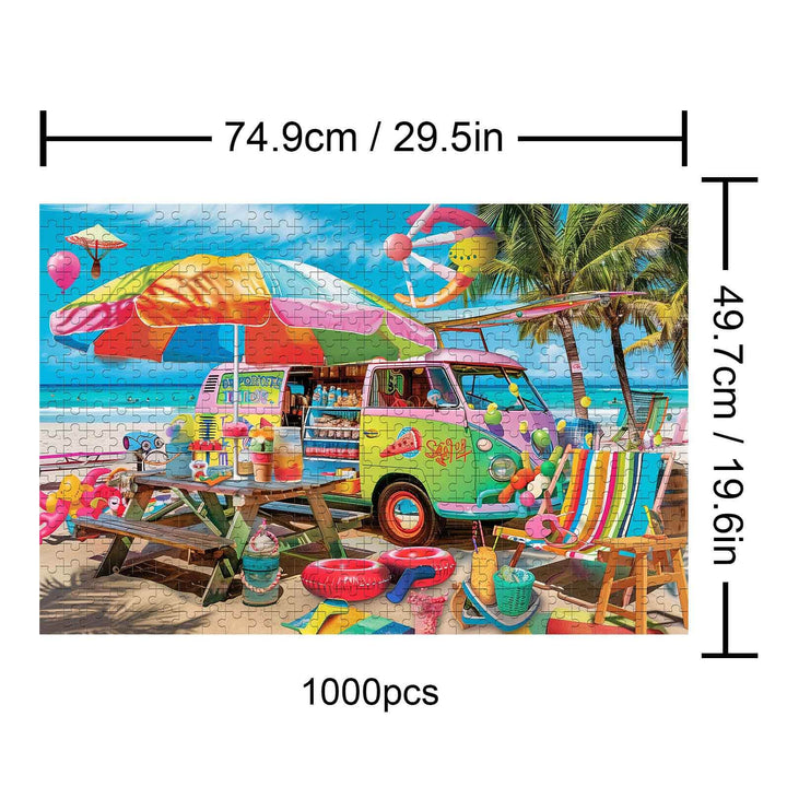 Colorful Beach Food Truck puzzle, 1000 pieces, perfect for fun and focus, ideal for jigsaw puzzle enthusiasts.