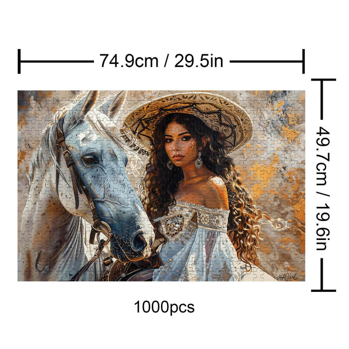 White Horse and Princess 1000-piece puzzle for focused mind games and exploration.