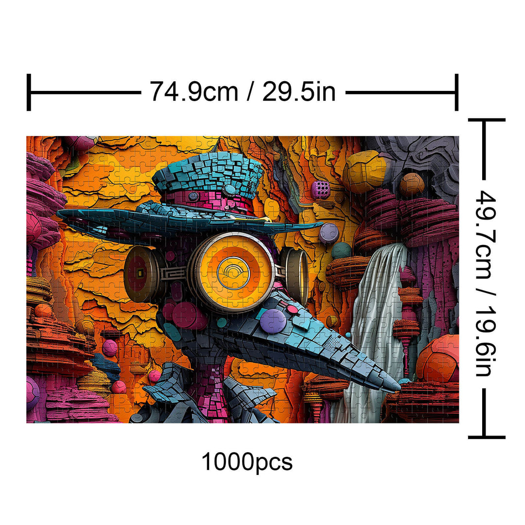 Colorful Bird Explorer 1000-piece puzzle showcasing detailed artwork and dimensions for puzzle enthusiasts.