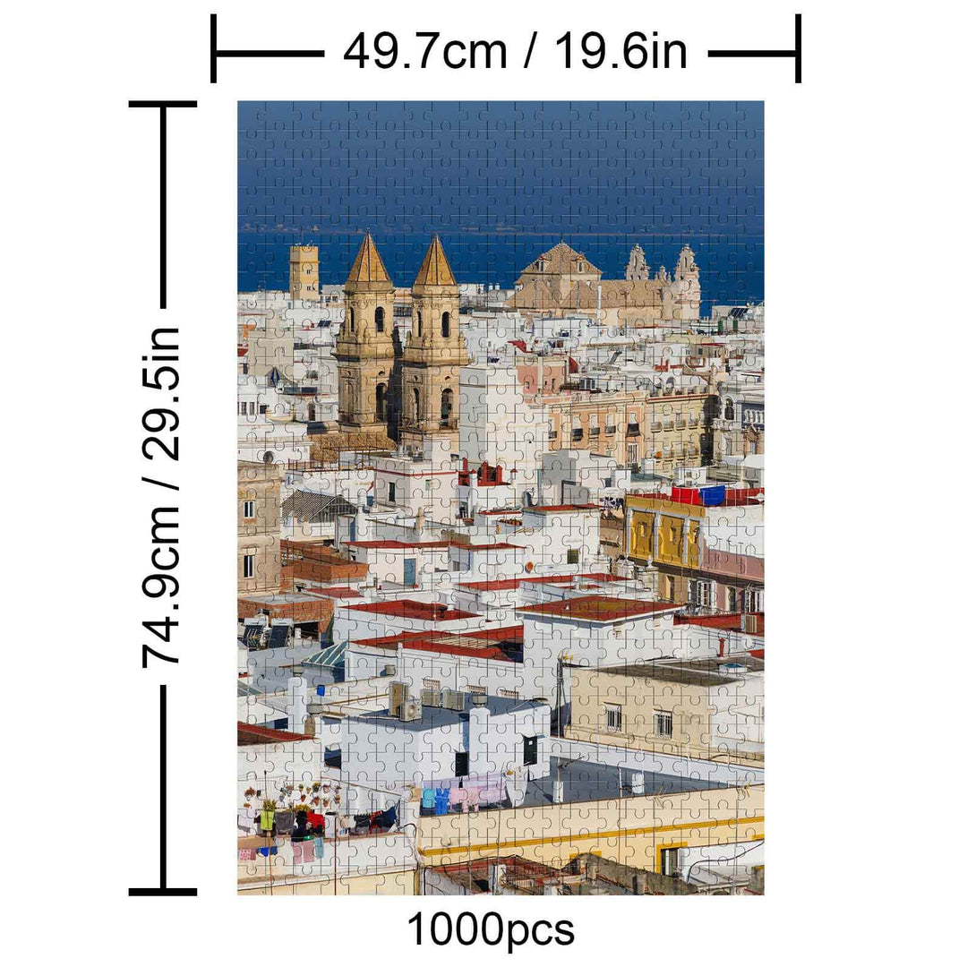 Exotic Town 1000 piece puzzle showing vibrant architecture and a scenic view, perfect for enhancing focus and cognitive skills.