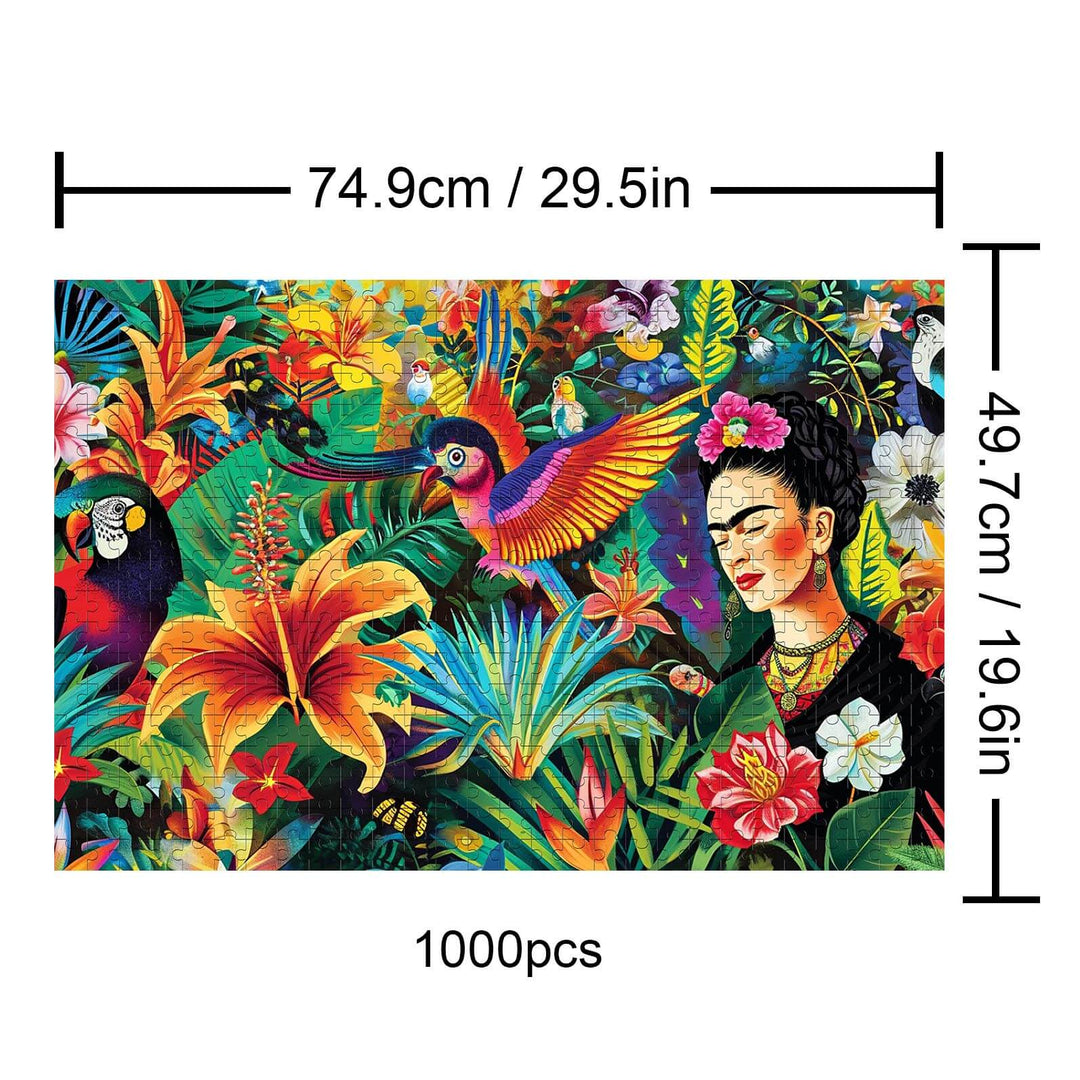 A vibrant 1000-piece puzzle featuring a cluster of colorful flowers and tropical birds, perfect for puzzle enthusiasts.