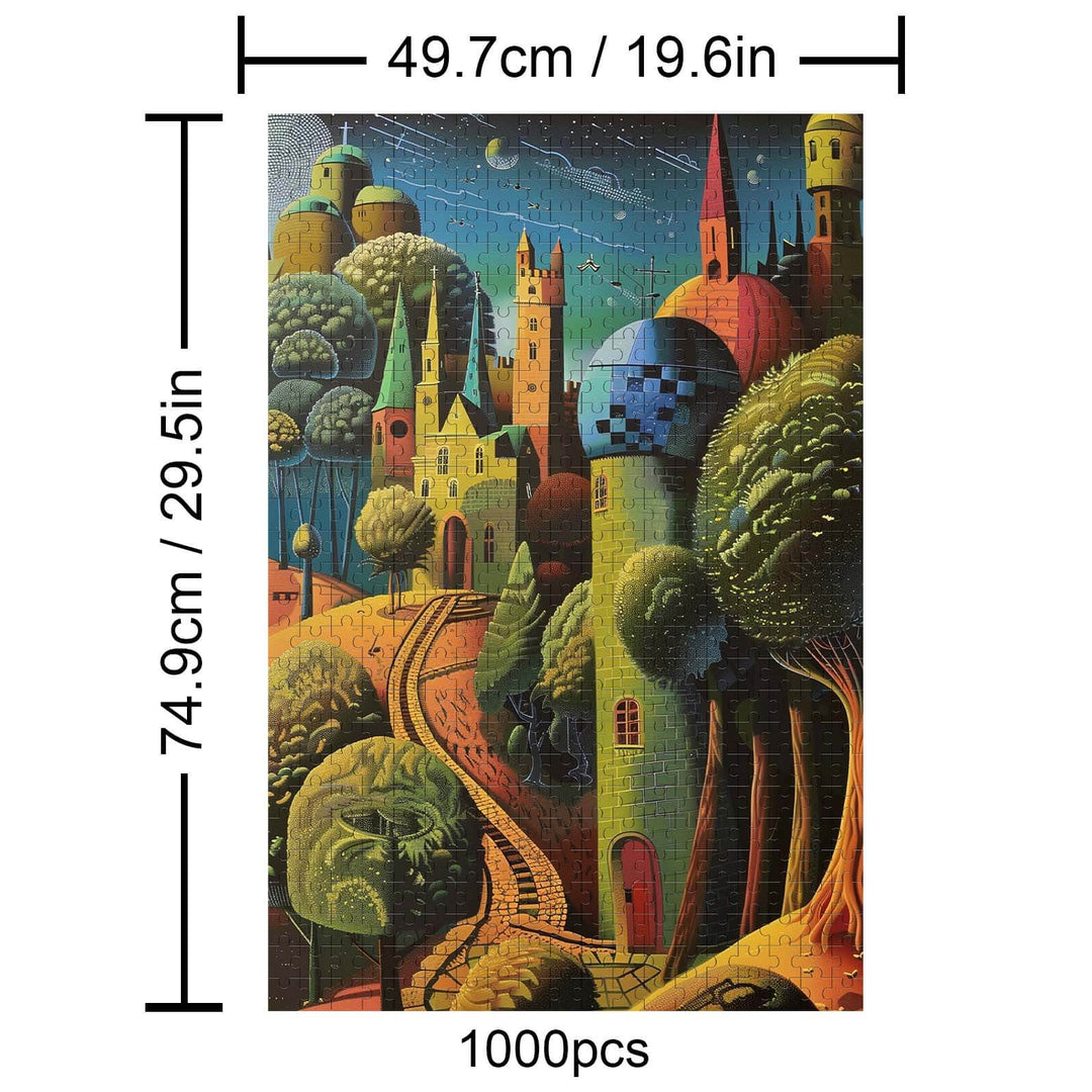 Desert City 1000-piece jigsaw puzzle featuring vibrant landscape and architecture design, perfect for puzzle enthusiasts.