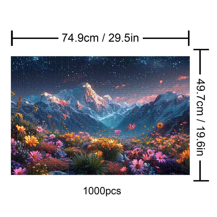 Starry Sky Garden 1000 piece puzzle featuring a vibrant floral landscape under a starry night sky.