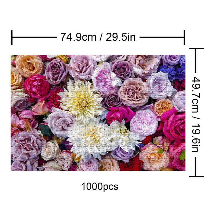 Sea of Flowers 1000 piece puzzle showcasing a vibrant arrangement of roses and daisies.