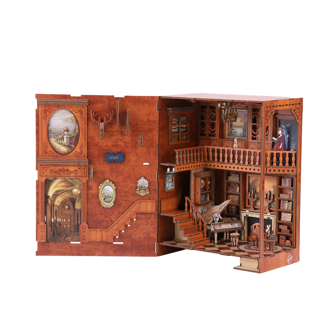 Grimm's DIY Book Nook Kit, 3D wooden puzzle featuring a detailed European classical interior design.