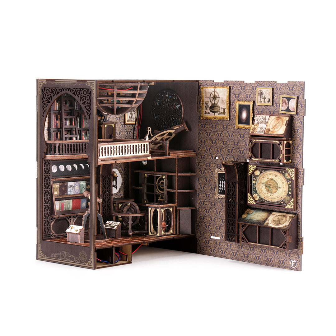 3D wooden puzzle book nook kit featuring classical European design, music-themed decor, and intricate details.