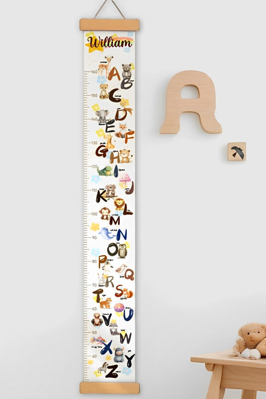 Règle de hauteur en toile suspendue alphabet animal personnalisée