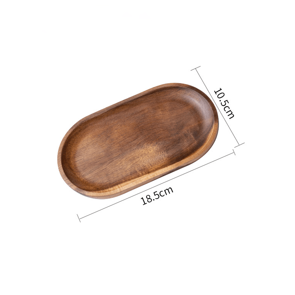 Organic acacia wood tray measuring 18.5cm x 10.5cm, perfect for storing small items and adding natural warmth to your home.