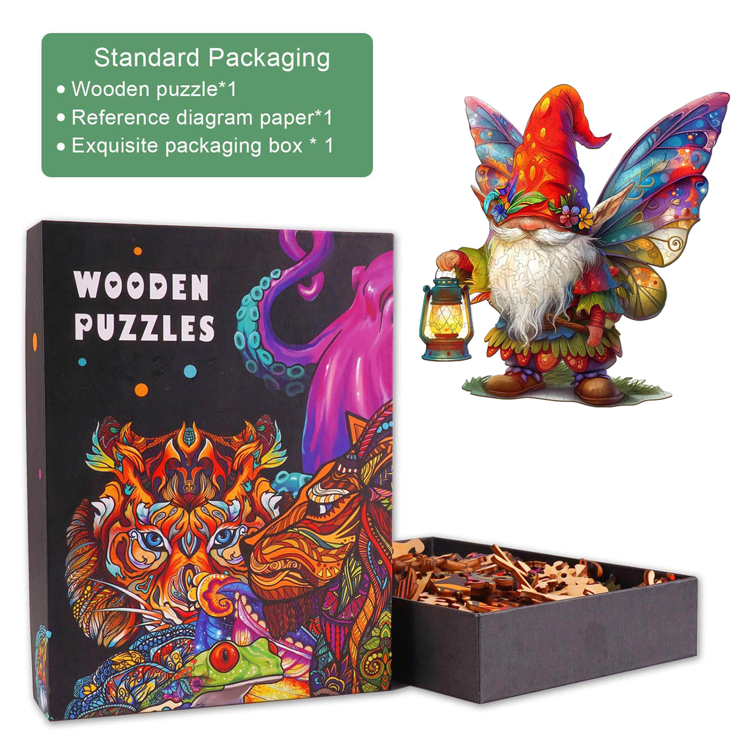 Christmas Gnome wooden jigsaw puzzle in exquisite packaging, designed to enhance focus and problem-solving skills.