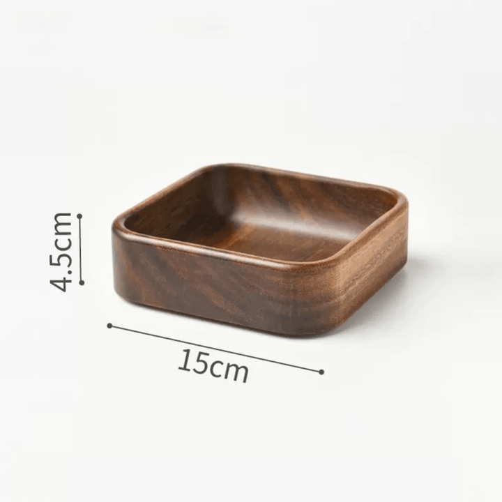 Organic wooden dinner plate measuring 15cm x 4.5cm with a natural finish, perfect for elegant dining and healthy living.