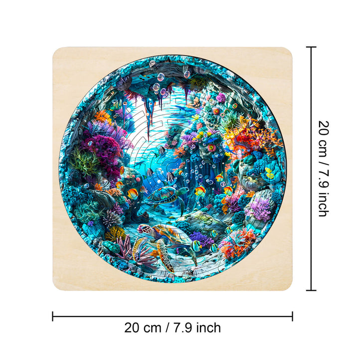 Colorful blue ocean maze puzzle featuring underwater scenery with fish, corals, and bubbles, measuring 20 cm.