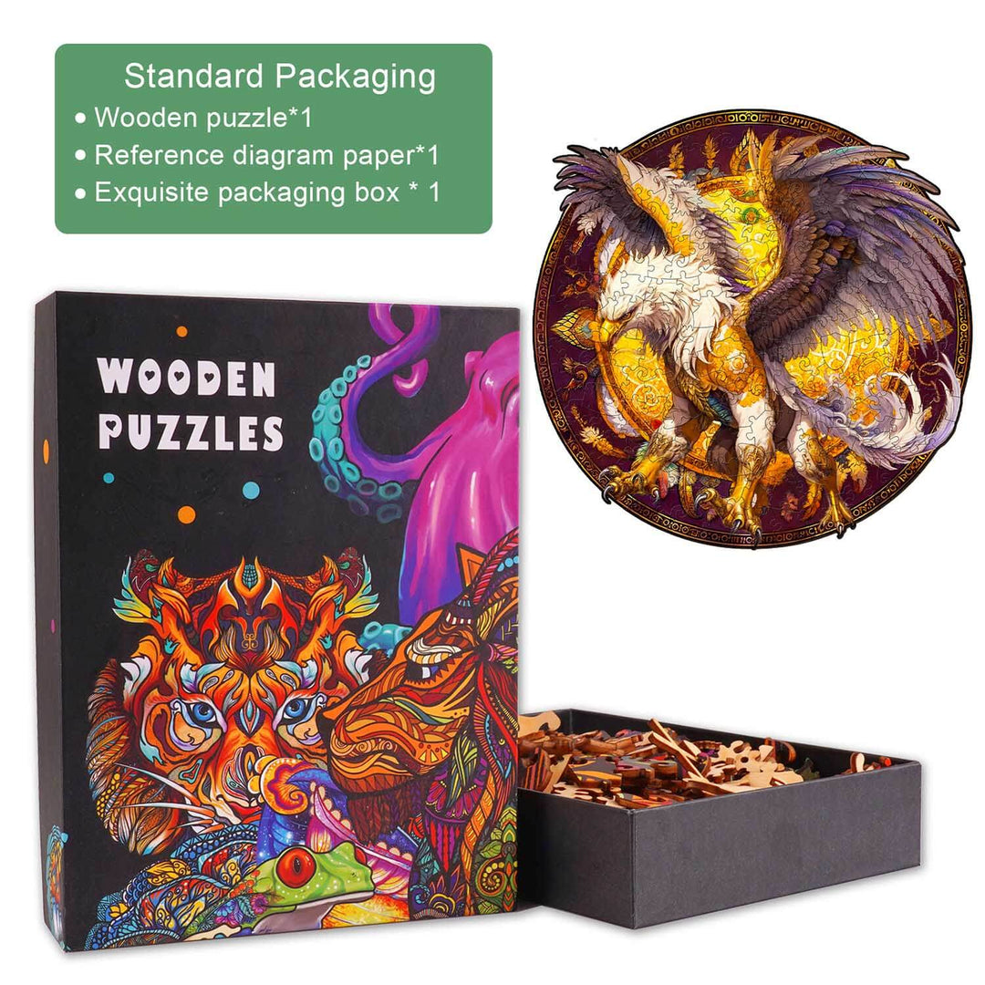 Griffin Wooden Jigsaw Puzzle in exquisite packaging with colorful box, designed for focused and smart puzzle solving.