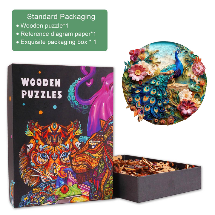 3D Colorful Peacock Wooden Jigsaw Puzzle