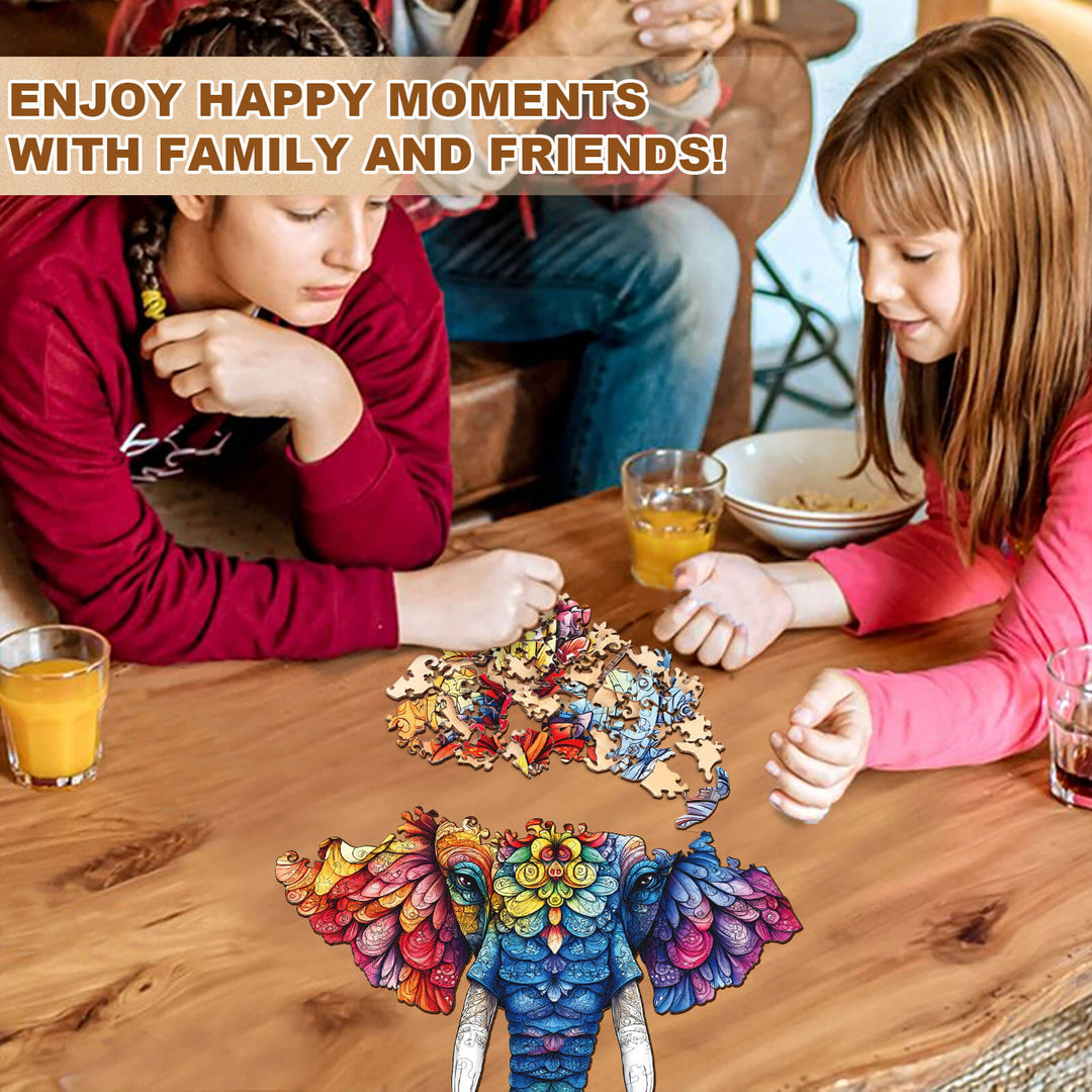 Florales Elefanten-Holzpuzzle