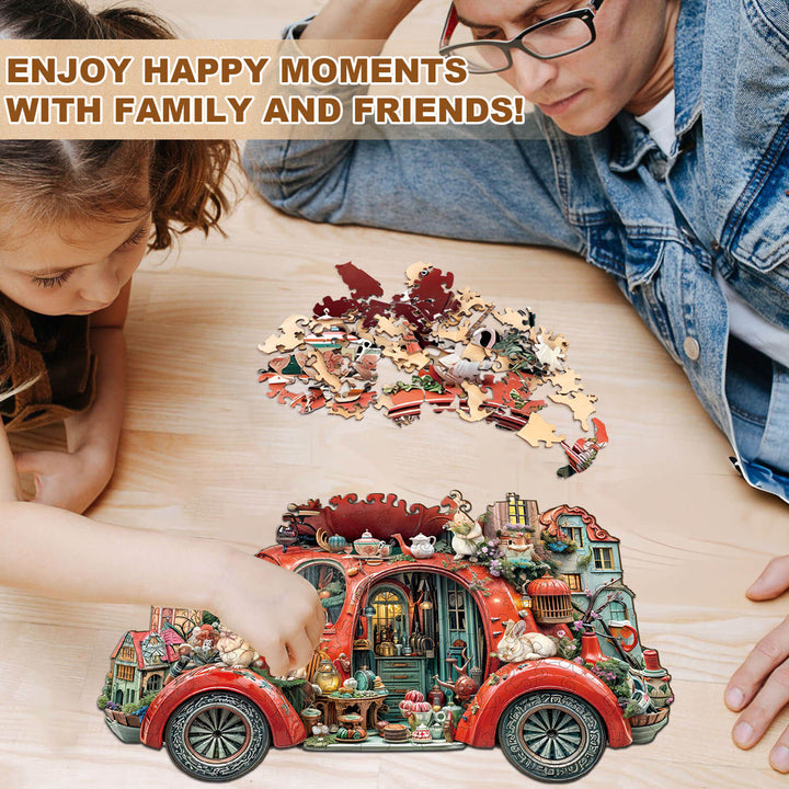 Puzzle en bois en forme de lapin flottant dans une tasse à thé