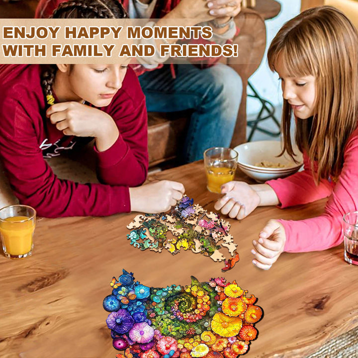 Rainbow vortex mushrooms Wooden Jigsaw Puzzle