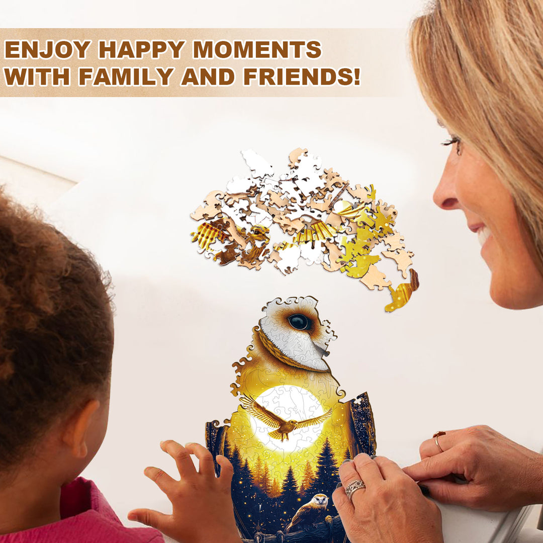 Moonlight Snow Owl Wooden Jigsaw Puzzle