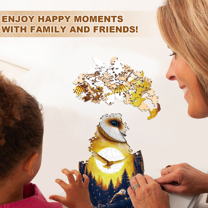 Moonlight Snow Owl Wooden Jigsaw Puzzle