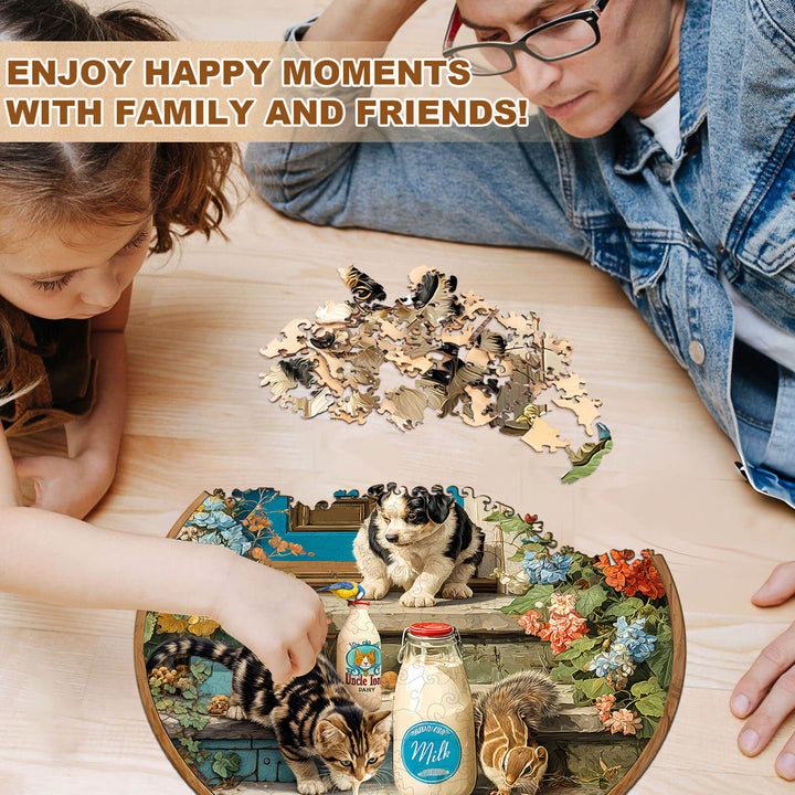 Animals drink milk time Wooden Jigsaw Puzzle