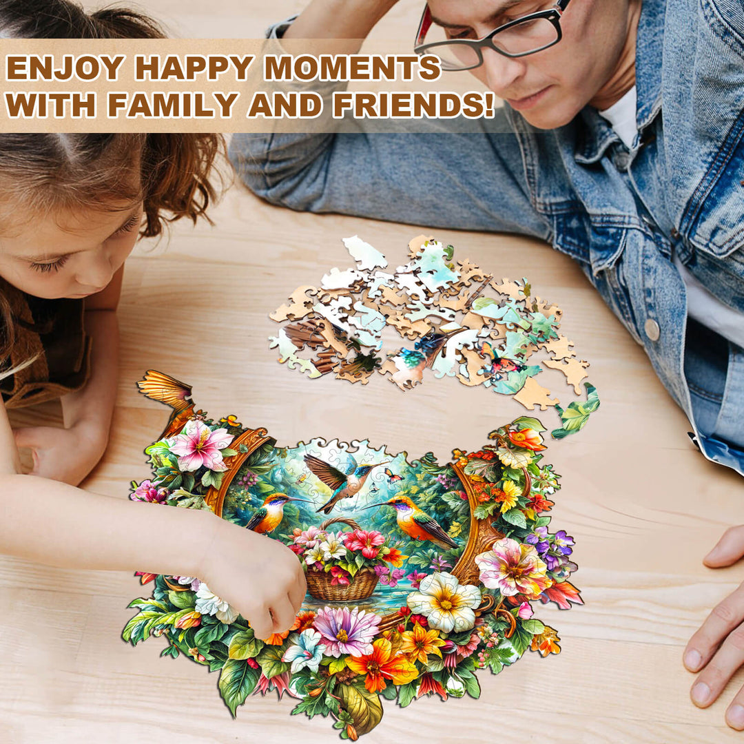 Puzzle en bois Panier de fleurs Colibri