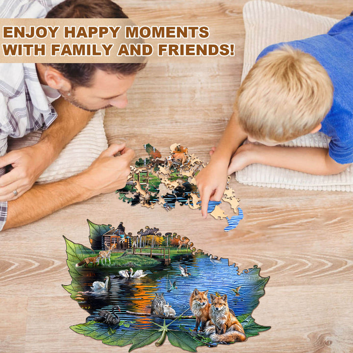 Puzzle en bois du lac de nuit