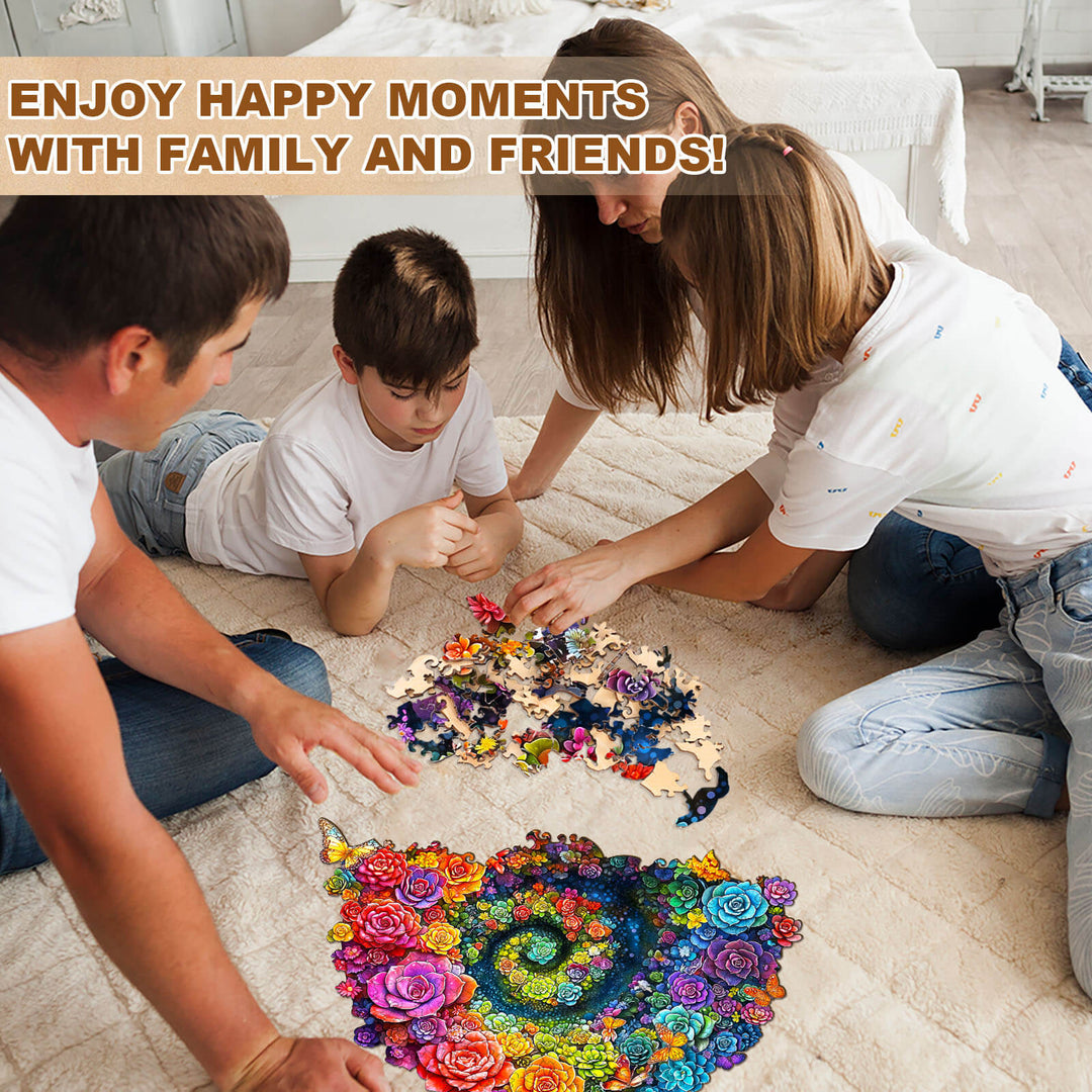 Rainbow vortex succulents Wooden Jigsaw Puzzle