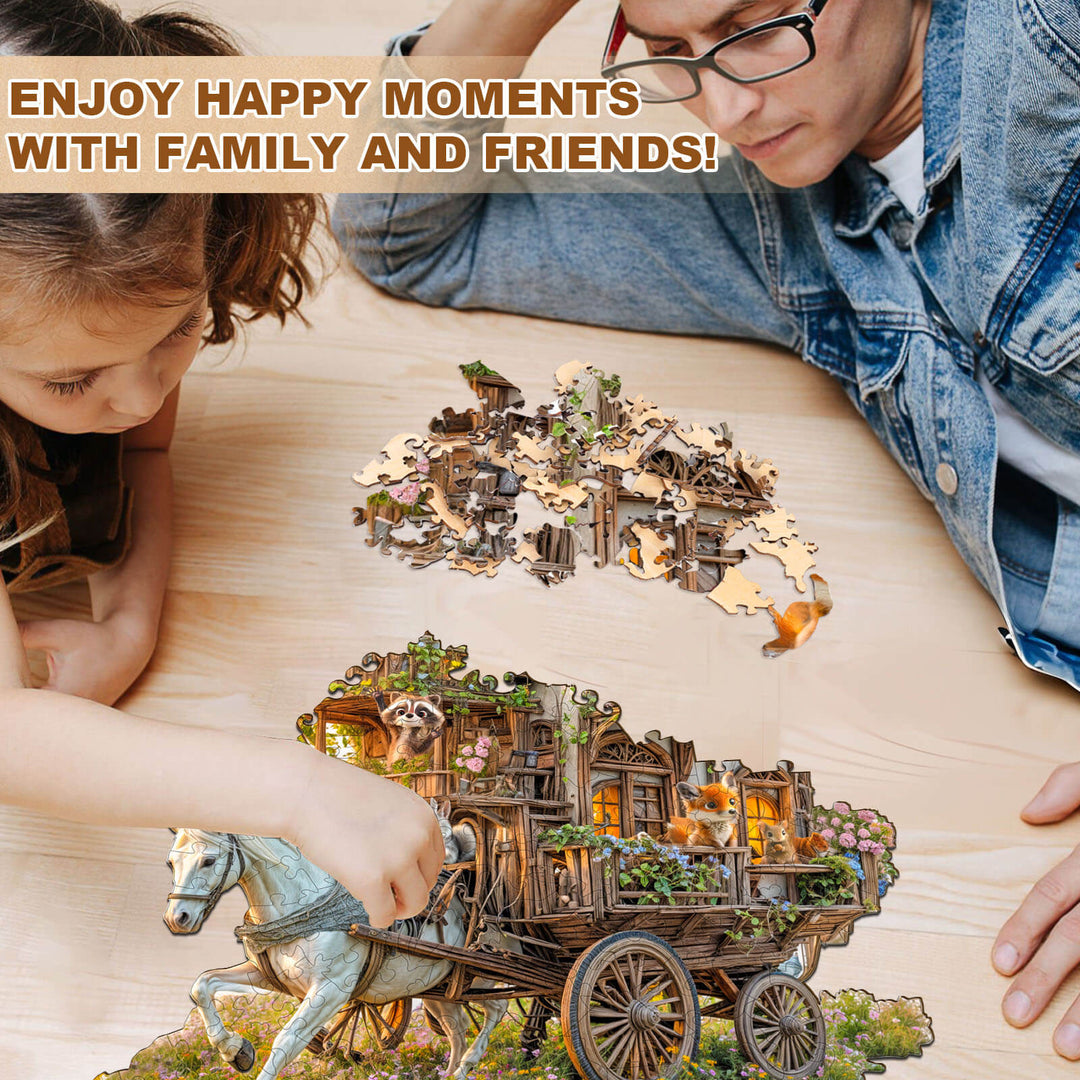 Puzzle en bois en forme de carrosse animalier