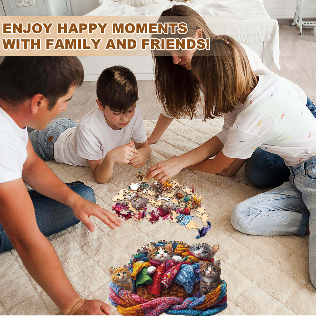 Buntes Stoffkatzen-Holzpuzzle