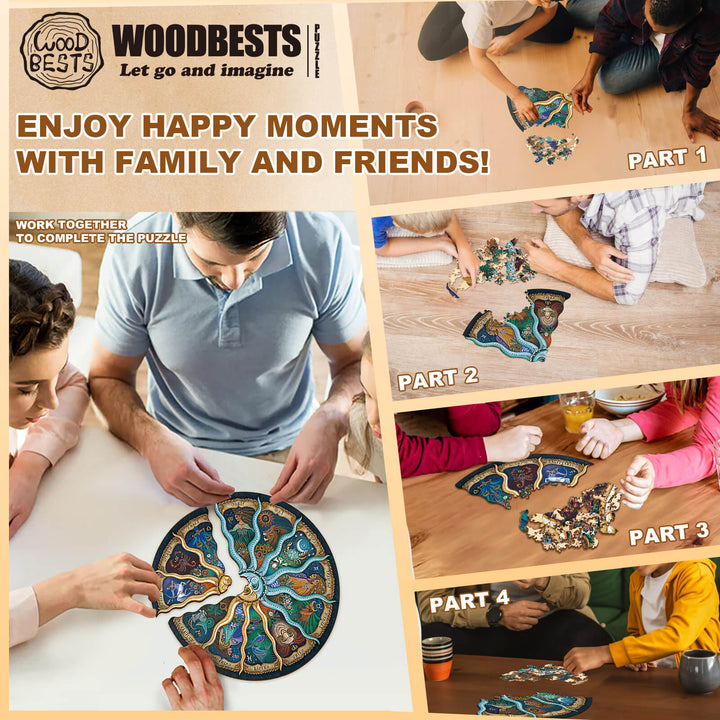 Woodbests Zodiac Horoscope puzzle brings family and friends together for joyful moments of puzzle solving.