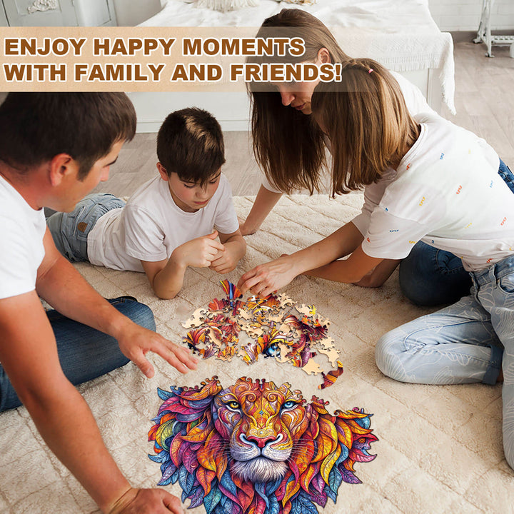 Rompecabezas de madera con diseño de león vívido