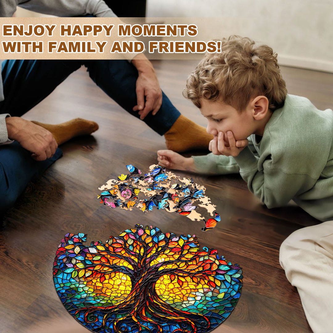 Colored glass life tree-1 Wooden Jigsaw Puzzle