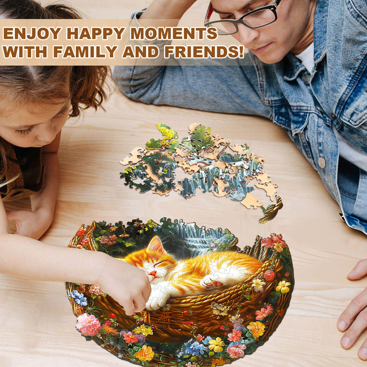 Garden nap kitten Wooden Jigsaw Puzzle