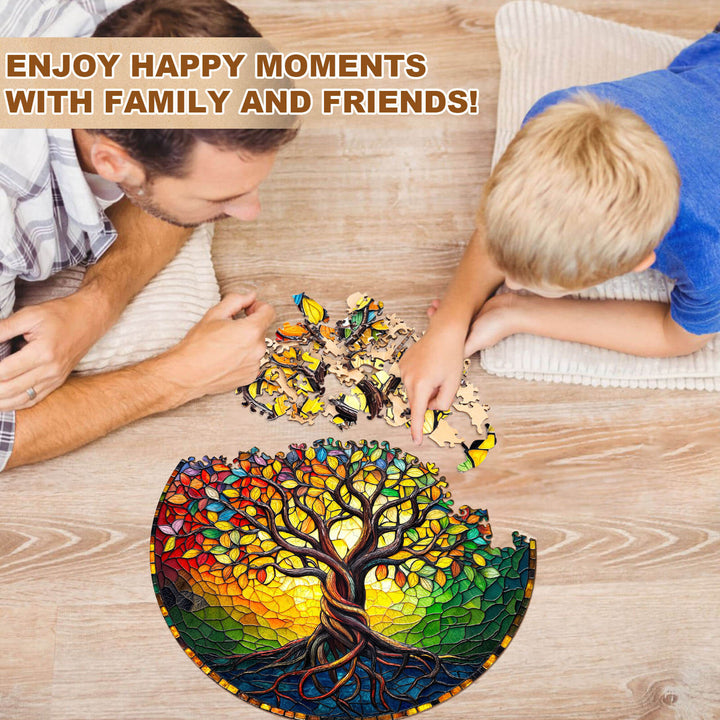 Colored glass life tree-2 Wooden Jigsaw Puzzle