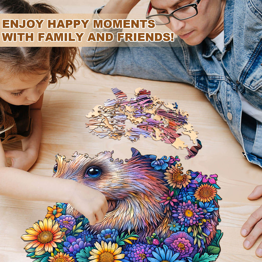 Flower ball hedgehog Wooden Jigsaw Puzzle