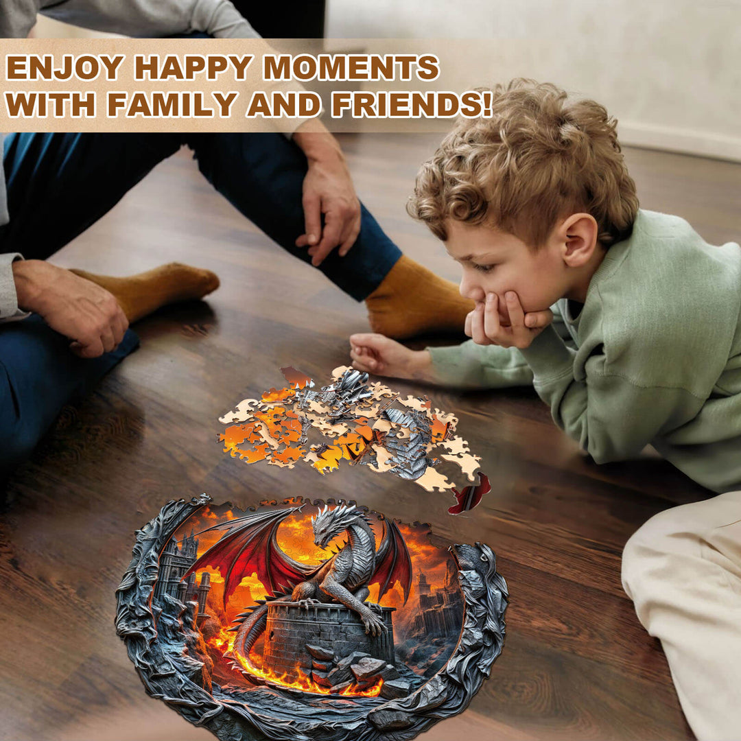 Fiery City Wall Dragon Wooden Jigsaw Puzzle