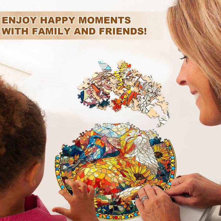 Colored Window Cat Wooden Jigsaw Puzzle